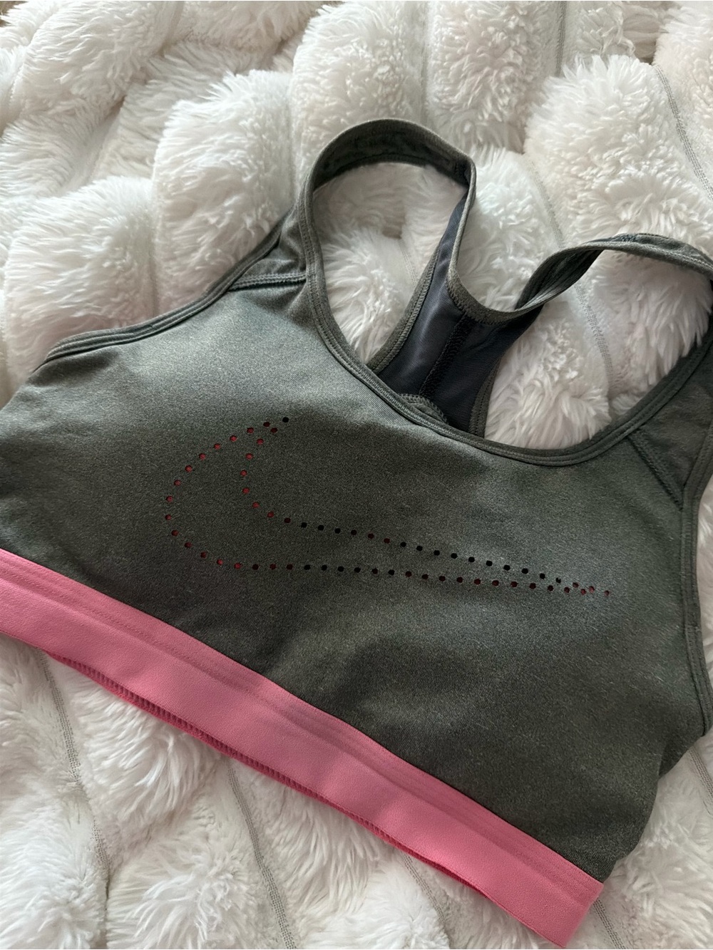 Nike Women's Olive Green Sports Bra with Pink Band